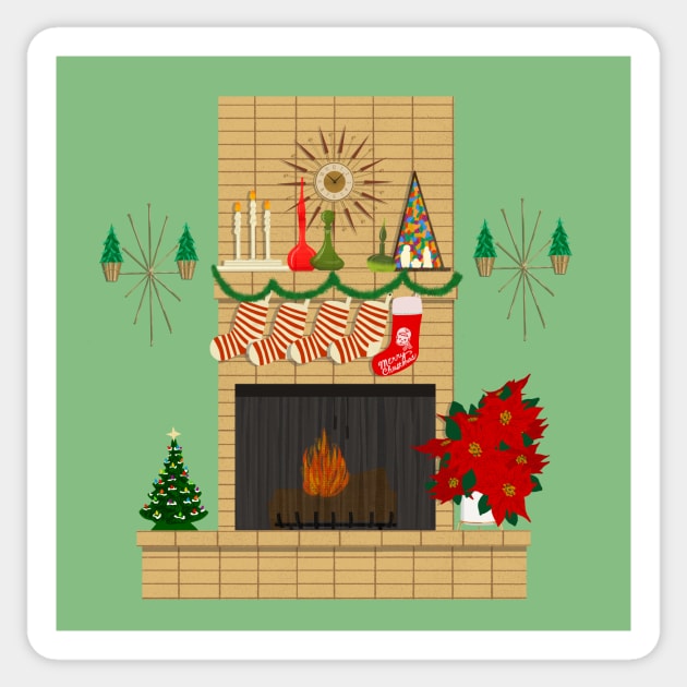 Mod Christmas fireplace Sticker by jenblove